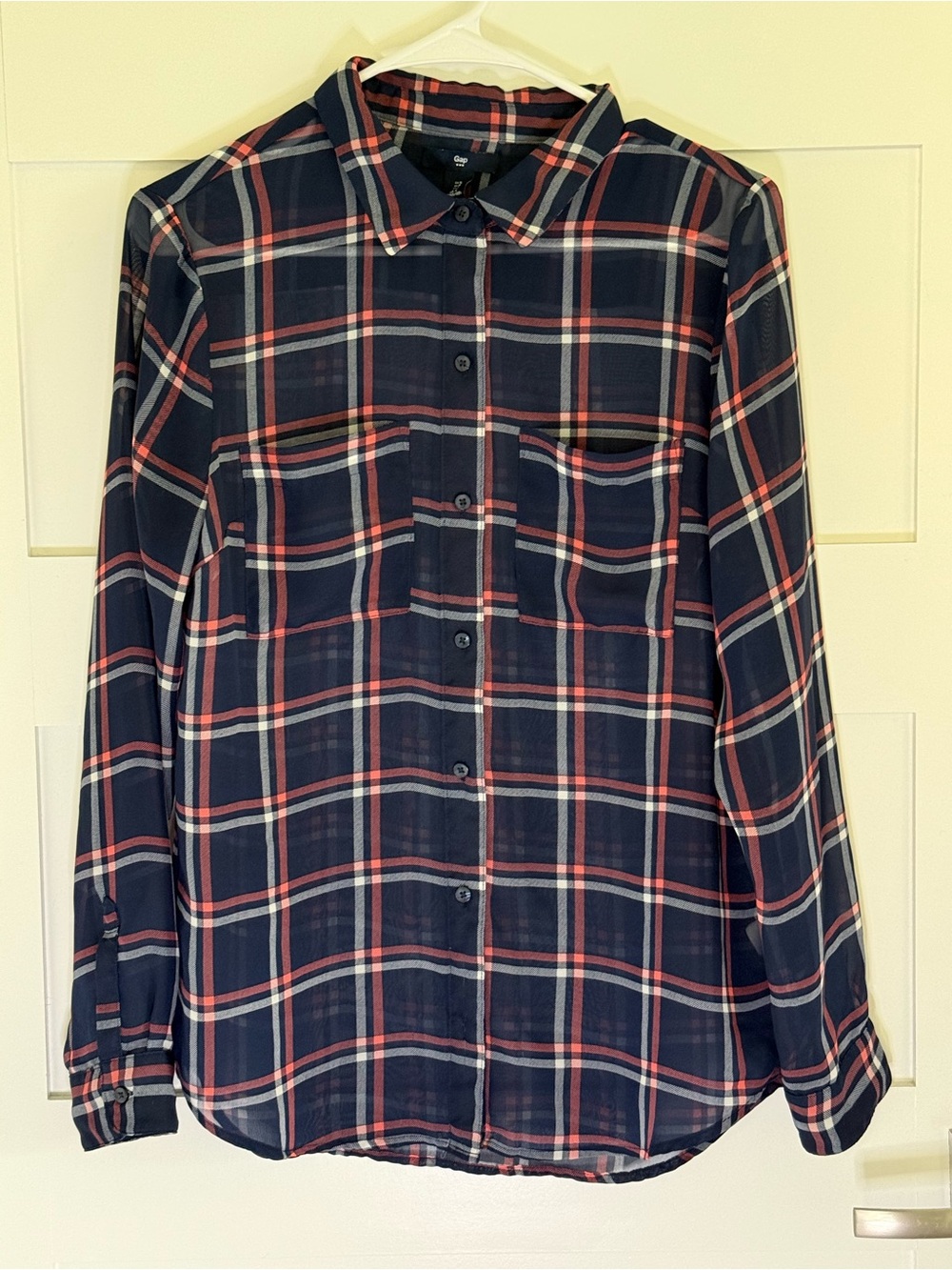 GAP Navy, Red and White Plaid Button-Down Shirt